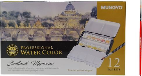 MUNGYO Professional Watercolor Set, Tin Case, 12 Colors, Metallic Colors in Kuwait
