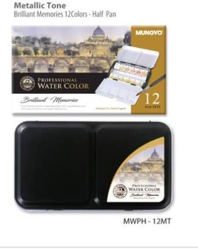MUNGYO Professional Watercolor Set, Tin Case, 12 Colors, Metallic Colors in Kuwait