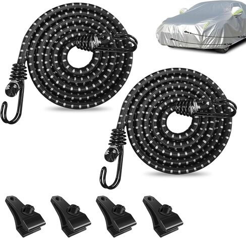 6 PCS Car Cover Gust Straps and Locking Clips, Bungee Wind Protector Strap, Heavy-Duty Break Resistant Rubber Cord, Secure Tie Down for Most Cars Sedans SUVs Trucks Vans (Black) in Saudi Arabia