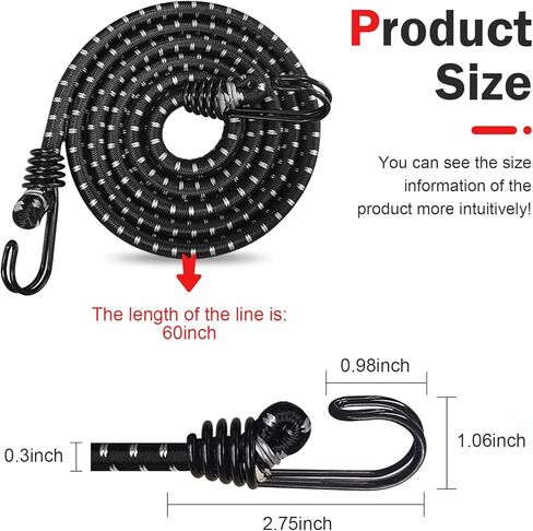 6 PCS Car Cover Gust Straps and Locking Clips, Bungee Wind Protector Strap, Heavy-Duty Break Resistant Rubber Cord, Secure Tie Down for Most Cars Sedans SUVs Trucks Vans (Black) in Saudi Arabia