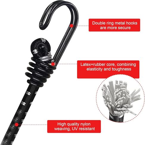 6 PCS Car Cover Gust Straps and Locking Clips, Bungee Wind Protector Strap, Heavy-Duty Break Resistant Rubber Cord, Secure Tie Down for Most Cars Sedans SUVs Trucks Vans (Black) in Saudi Arabia