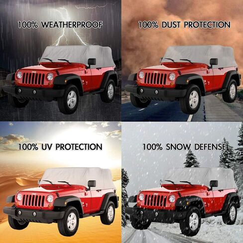 North East Harbor 4-Layer Breathable Cab Car Cover Compatible with 2007-2018 Jeep Wrangler (2-Door) - Breathable Material Sunray Protected and Weather Resistant Storage Cover Grey Cab Cover in Saudi Arabia