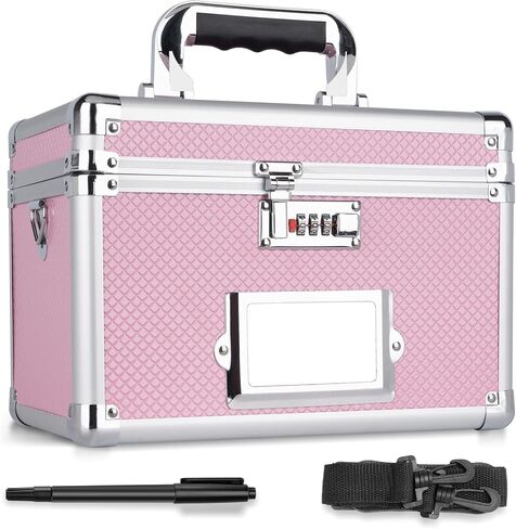 LOCKCURX 11 x 7 x 8.3 Inch Lockable Storage Box with Combination Lock, Portable Safe for Documents, Medicine, Cash & Valuables, Medicine Lock Box with Label Slot for Home, Office & Travel - Pink in Saudi Arabia