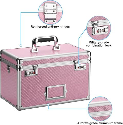 LOCKCURX 11 x 7 x 8.3 Inch Lockable Storage Box with Combination Lock, Portable Safe for Documents, Medicine, Cash & Valuables, Medicine Lock Box with Label Slot for Home, Office & Travel - Pink in Saudi Arabia