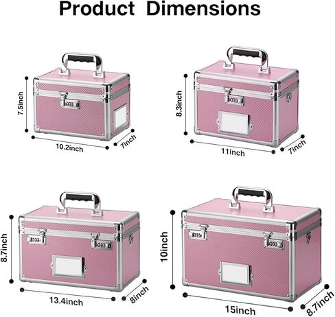 LOCKCURX 11 x 7 x 8.3 Inch Lockable Storage Box with Combination Lock, Portable Safe for Documents, Medicine, Cash & Valuables, Medicine Lock Box with Label Slot for Home, Office & Travel - Pink in Saudi Arabia