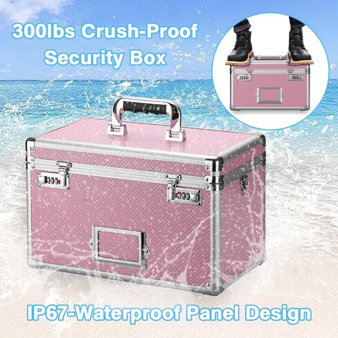 LOCKCURX 11 x 7 x 8.3 Inch Lockable Storage Box with Combination Lock, Portable Safe for Documents, Medicine, Cash & Valuables, Medicine Lock Box with Label Slot for Home, Office & Travel - Pink in Saudi Arabia