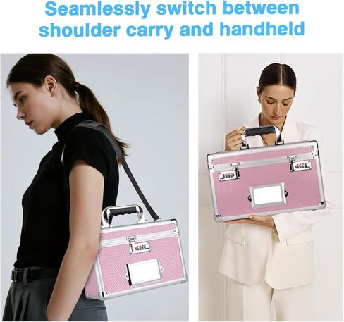 LOCKCURX 11 x 7 x 8.3 Inch Lockable Storage Box with Combination Lock, Portable Safe for Documents, Medicine, Cash & Valuables, Medicine Lock Box with Label Slot for Home, Office & Travel - Pink in Saudi Arabia