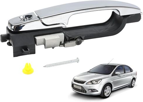 Front Left Driver Side Exterior Door Handle with Bracket Compatible with Ford Focus 2008 2009 2010 2011 Replacement for 8S4Z-5422404-AA (Chrome) in Saudi Arabia