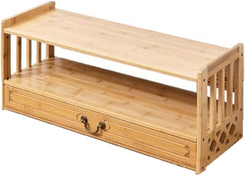 Bookcase Chinese Antique Style Desktop Bookshelf Bamboo Double-Layer Shelf with Drawers Modern in Saudi Arabia