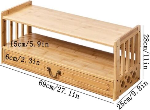 Bookcase Chinese Antique Style Desktop Bookshelf Bamboo Double-Layer Shelf with Drawers Modern in Saudi Arabia
