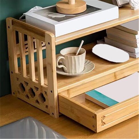 Bookcase Chinese Antique Style Desktop Bookshelf Bamboo Double-Layer Shelf with Drawers Modern in Saudi Arabia