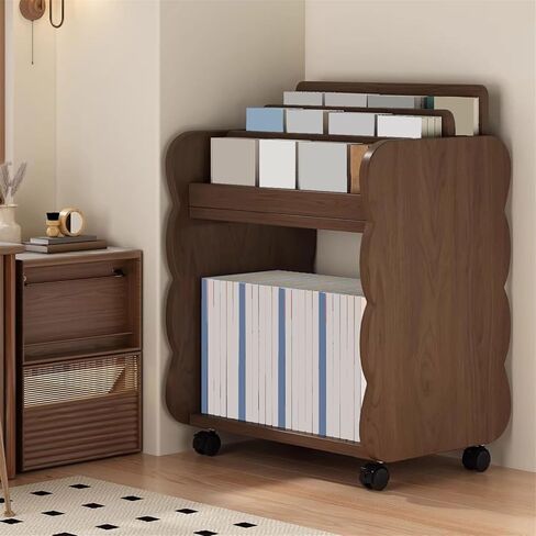 Bookcase Mobile Bookshelf with Pulley Home Multi-Functional Density Board Floor Storage Rack Modern in Saudi Arabia
