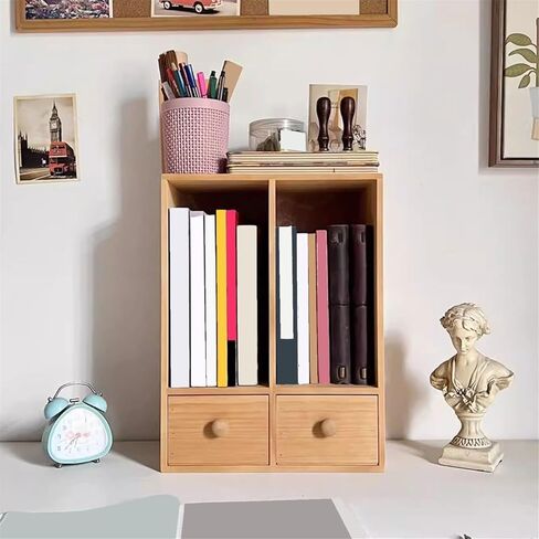 Bookcase Double Drawers Desktop Bookshelf Office Dormitory Minimalism Wooden Storag Rack Modern in Saudi Arabia