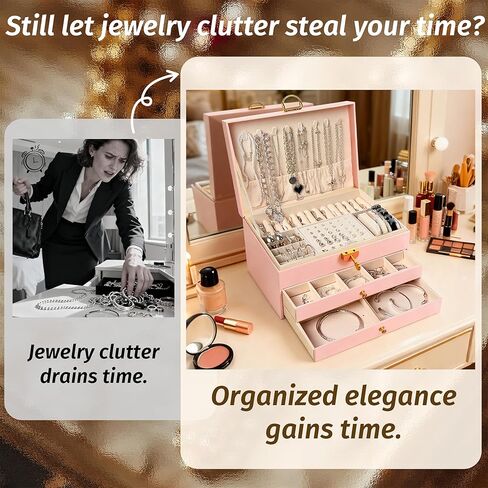 SMUOBT Jewelry Box with Jewelry Set for Women Men - Large Multi-Layer Jewelry Organizer Storage Case with Drawers, Necklace Bracelet Hoop/Stud Earrings Rings Gift Set for Her Him, Unique Birthday Party Gift (Gold/Black Silver) in Saudi Arabia