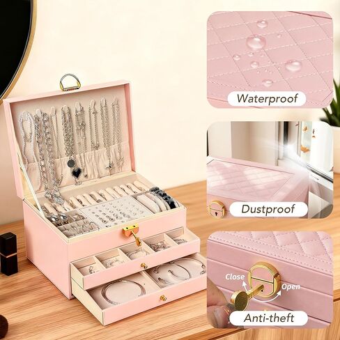SMUOBT Jewelry Box with Jewelry Set for Women Men - Large Multi-Layer Jewelry Organizer Storage Case with Drawers, Necklace Bracelet Hoop/Stud Earrings Rings Gift Set for Her Him, Unique Birthday Party Gift (Gold/Black Silver) in Saudi Arabia