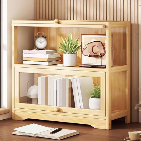Bookcase Desktop Wooden Bookshelf Countertop Storage Cabinet Acrylic Door Display Case Showcase Modern in Saudi Arabia