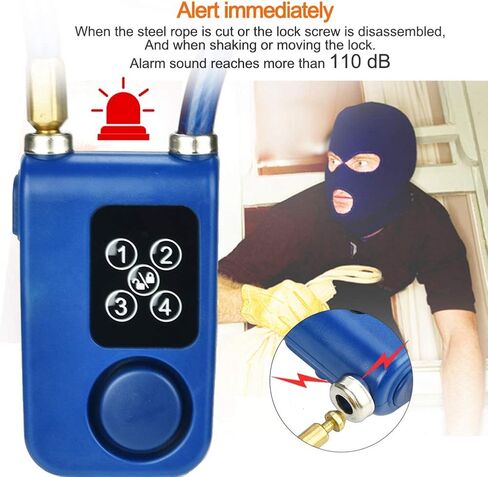 Sonew Smart Keyless Alarm Lock with 110db Alarm IP44 Anti-Theft Chain Lock for Motorcycle/Gate/Gates/Blue in Kuwait