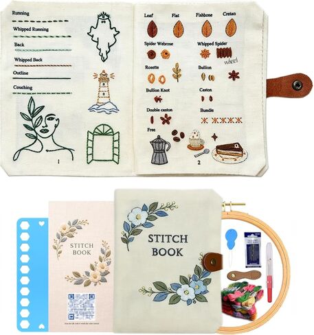 Roofo Embroidery Stitch Book Kit for Beginners, DIY Hand Sewing Embroidery Book 8×6" Starter Set for Adults & Kids,Cross Stitch Kits with Colors Threads and Tools&Video Tutorials in Saudi Arabia