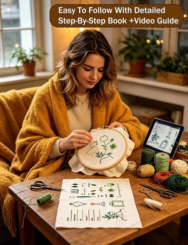 Roofo Embroidery Stitch Book Kit for Beginners, DIY Hand Sewing Embroidery Book 8×6" Starter Set for Adults & Kids,Cross Stitch Kits with Colors Threads and Tools&Video Tutorials in Saudi Arabia