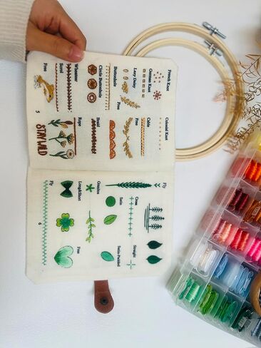 Roofo Embroidery Stitch Book Kit for Beginners, DIY Hand Sewing Embroidery Book 8×6" Starter Set for Adults & Kids,Cross Stitch Kits with Colors Threads and Tools&Video Tutorials in Saudi Arabia