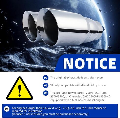 DREAMOTOR 5 مدخل 6 مخرج 17.5 بوصة طول ديزل طرف عادم مزدوج T304 الفولاذ المقاوم للصدأ جدار مزدوج عادم طرف عادم متوافق مع Ford F-250 F-350 Dodge Ram 2500 3500 شيفروليه GMC 2500HD 3500HD in Kuwait