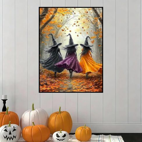 Diamond Art Kits for Adults, 5D Full Drill Fall Diamond Painting Kit, Easy DIY for Beginners, Relaxing Arts and Crafts, Home Decor & Gift, 12x16 Inch(Three Fall Forest Witches) in Kuwait