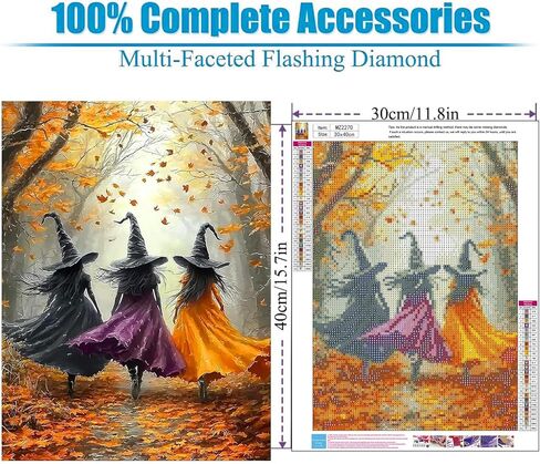 Diamond Art Kits for Adults, 5D Full Drill Fall Diamond Painting Kit, Easy DIY for Beginners, Relaxing Arts and Crafts, Home Decor & Gift, 12x16 Inch(Three Fall Forest Witches) in Kuwait