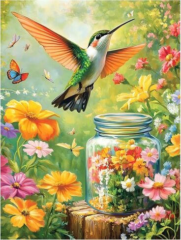 XTCIXAL Diamond Art Kits for Adults, Hummingbird 5D Diamond Painting Kits Dots for Adults Beginner, DIY Hummingbird Full Round Gem Crystal Art Paint by Diamond, Home Wall Decor 12x16 inch in Saudi Arabia