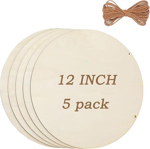 5Pcs 12 Inch Wood Circles for Crafts, Unfinished Wood Rounds, DIY Wooden Projects, Wood Burning, Painting, Christmas Day Decor DIY Crafts Gifts (5) in Saudi Arabia