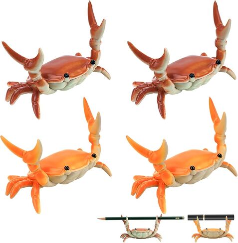 4PCS Crab Pen Holder for Desk, Cute Crab-Shaped Pencil Holders, Fun Office Desk Accessories for Home, Office, School, Ideal Gifts for Family, Friends (2Pcs-Red & 2Pcs-Orange) in Kuwait