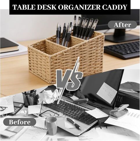 3 Slots Table Desk Organizer Caddy, Rustic Farmhouse Remote Control Holder Makeup Brush Holder for Living Room, Vanity, Office, Bedroom Shelf (8.2x3.9x5.3in) in Kuwait