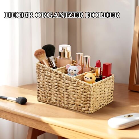 3 Slots Table Desk Organizer Caddy, Rustic Farmhouse Remote Control Holder Makeup Brush Holder for Living Room, Vanity, Office, Bedroom Shelf (8.2x3.9x5.3in) in Kuwait