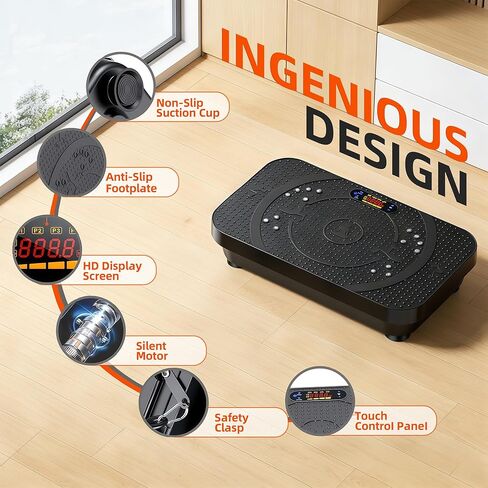 Vibration Plate Exercise Machine, PBYRD Portable Full Body Vibration Platform for Lymphatic Drainage, 9 Preset Auto Mode, Fitness Board for Weight Loss Shaping, with Resistance Bands, 99 Levels in Saudi Arabia