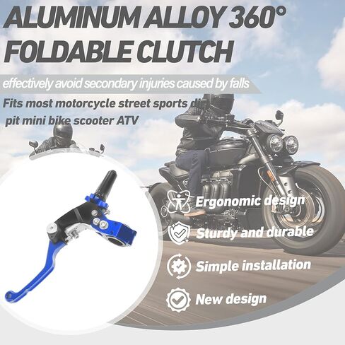 7/8" 22mm Motorcycle Clutch Lever CNC Universal 360° Foldable Breakaway Clutch Handle with Mounting Seat for Motorcycle Street Sport Pit Dirt Bike Scooter ATVs (Blue, Three Finger Clutch Lever) in Saudi Arabia