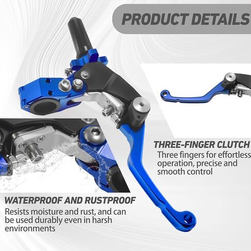 7/8" 22mm Motorcycle Clutch Lever CNC Universal 360° Foldable Breakaway Clutch Handle with Mounting Seat for Motorcycle Street Sport Pit Dirt Bike Scooter ATVs (Blue, Three Finger Clutch Lever) in Saudi Arabia