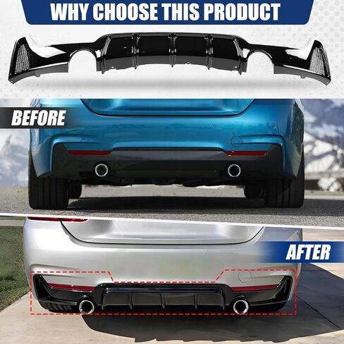 Rear Diffuser Compatible with 2014-2020 BMW 4 Series F32 F33 F36 M-Performance Style, Gloss Black Rear Bumper Lower Lip Splitter Double Exhaust One Outlet in Saudi Arabia