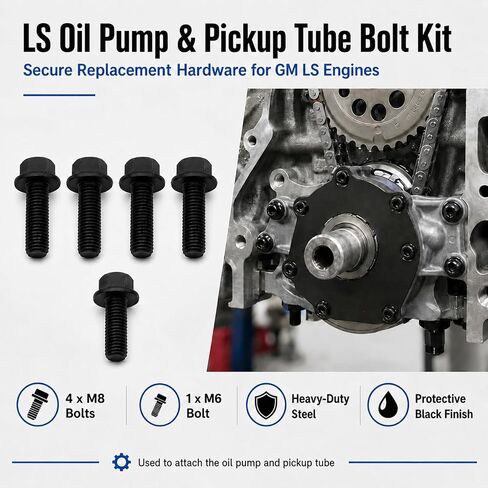 Oil Pump & Pickup Tube Bolt Kit Compatible with GM LS Series Engines 1997-2014, Fits LS1 LS2 LS3 LS6 LQ4 LM7 4.8L 5.3L 5.7L 6.0L 6.2L, Includes 4 M8-25mm Bolts and 1 M6-20mm Bolt in Saudi Arabia