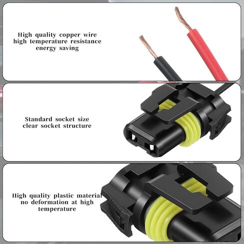 2PCS Headlight Wiring Harness 9005 9006 HB3 HB4 Headlight Connector Female Adapter Wiring Harness Sockets Wire, Nylon Pigtail Wire Connector for Headlights Fog Light, Car Accessories in Kuwait
