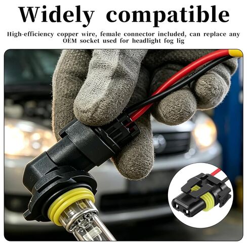 2PCS Headlight Wiring Harness 9005 9006 HB3 HB4 Headlight Connector Female Adapter Wiring Harness Sockets Wire, Nylon Pigtail Wire Connector for Headlights Fog Light, Car Accessories in Kuwait