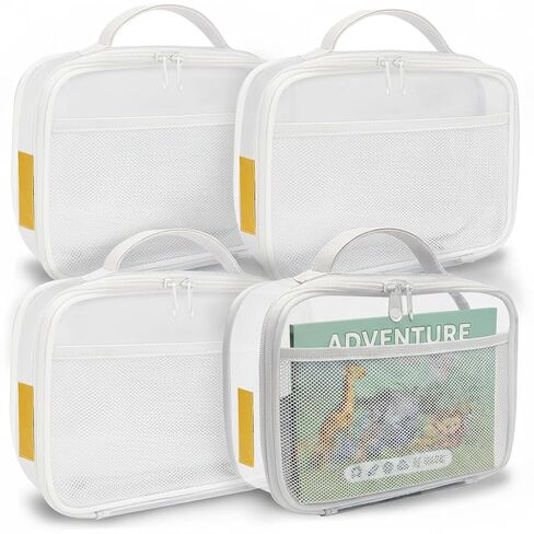 Toy Storage Organizer Clear 4 Pack Building Bricks Blocks Bag with Zipper | Durable PVC case with name tag & manual pocket; holds blocks, clay, board games; portable handle for travel & playroom in Kuwait