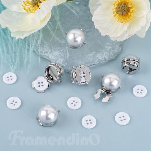Framendino, 8 Sets Pearl Button Covers for Women Blouses with 10 Pack 11.5MM/0.43" Sewing Buttons for Shirt DIY Craft Decoration in Kuwait