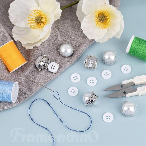 Framendino, 8 Sets Pearl Button Covers for Women Blouses with 10 Pack 11.5MM/0.43" Sewing Buttons for Shirt DIY Craft Decoration in Kuwait