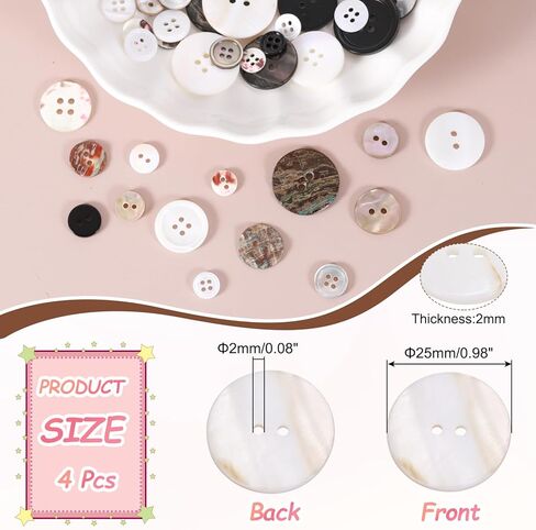 MECCANIXITY 4Pcs Round Natural Shell Buttons,25mm 2 Holes Mother of Pearl Craft Seashell Sewing Buttons for Clothes Shirts Dresses Sewing DIY Craft Making,Porcelain White in Kuwait
