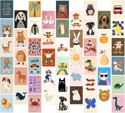 Aroutde 50Pcs Playroom Decor Funny Cartoon Animal Posters Toddler Boy Wall Decor Inspirational Quotes Prints Colorful Printing for Kids Playroom Bedroom Decoration 4x6 Inch in Saudi Arabia