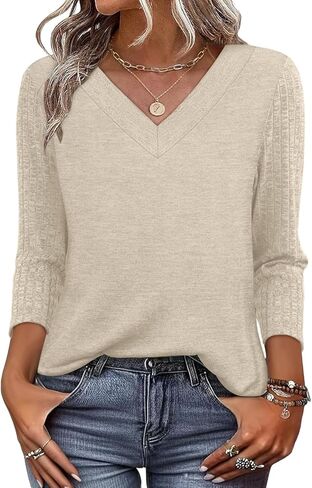 WIHOLL 3/4 Length Sleeve Womens Tops Lightweight Spring Outfits Plus Size Casual Summer T-Shirts in Saudi Arabia