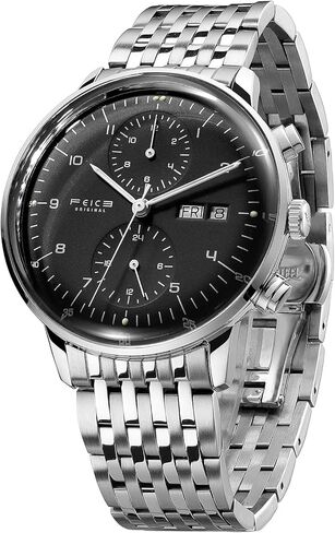 FEICE Men’s Mechanical Watch Bauhaus Automatic Watch Stainless Steel Wrist Watches Casual Dress Watches for Men with Leather Bands Date Calendar-FM121 (Black-2) in Saudi Arabia