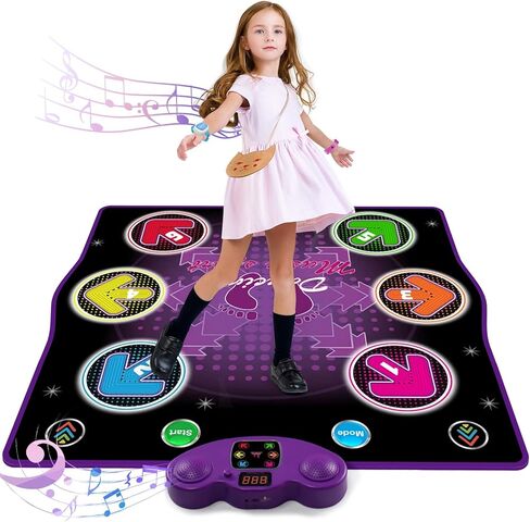 Kids Dance Mat Toy with 2 Gesture-Sensing Wristbands - Wireless Bluetooth Light-Up 6-Key Electronic Dance Pad, 6 Games & Music Modes, Birthday Gift for Girls Boys in Saudi Arabia