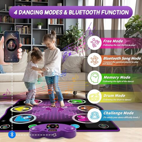 Kids Dance Mat Toy with 2 Gesture-Sensing Wristbands - Wireless Bluetooth Light-Up 6-Key Electronic Dance Pad, 6 Games & Music Modes, Birthday Gift for Girls Boys in Saudi Arabia