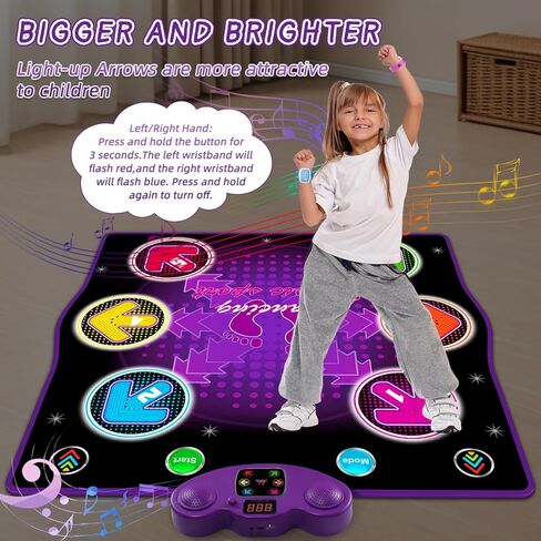 Kids Dance Mat Toy with 2 Gesture-Sensing Wristbands - Wireless Bluetooth Light-Up 6-Key Electronic Dance Pad, 6 Games & Music Modes, Birthday Gift for Girls Boys in Saudi Arabia
