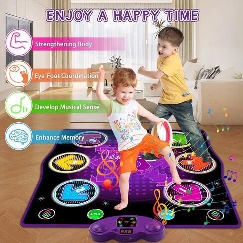 Kids Dance Mat Toy with 2 Gesture-Sensing Wristbands - Wireless Bluetooth Light-Up 6-Key Electronic Dance Pad, 6 Games & Music Modes, Birthday Gift for Girls Boys in Saudi Arabia